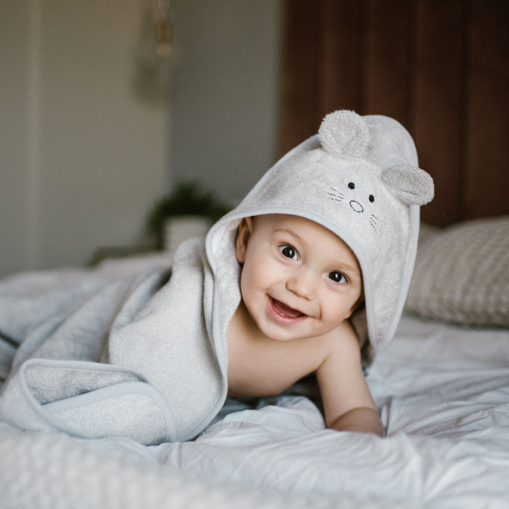 Prosop Baie Bambus cu Gluga Babyono Gri - imagine 4