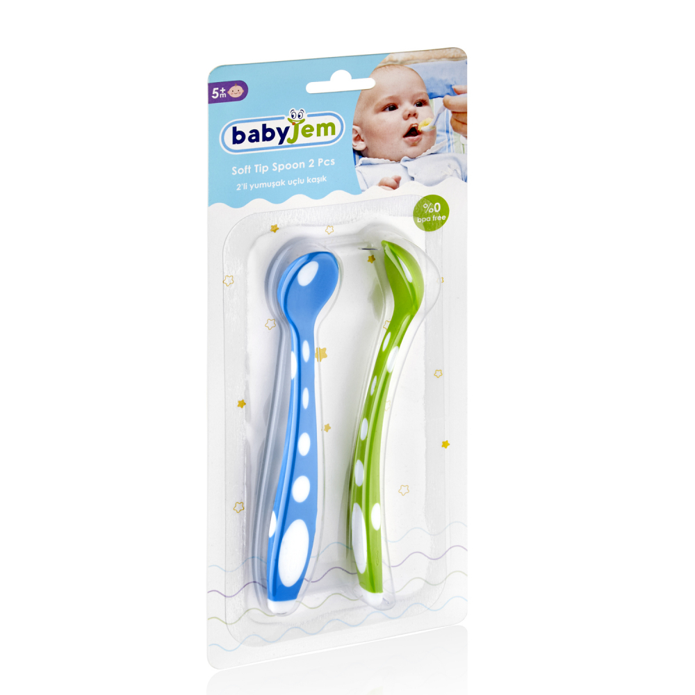 Set 2 Lingurițe BabyJem Soft Spoon BlueGreen - imagine 3