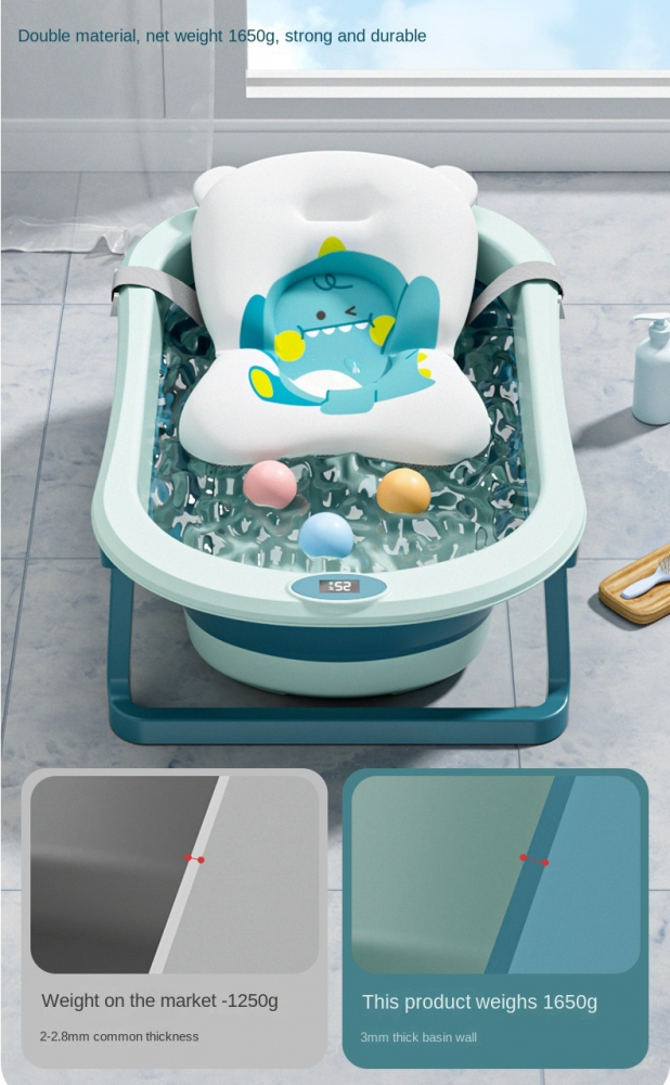 Cadita Pliabila Little Mom Dino Blue cu Termometru si Perna - imagine 4