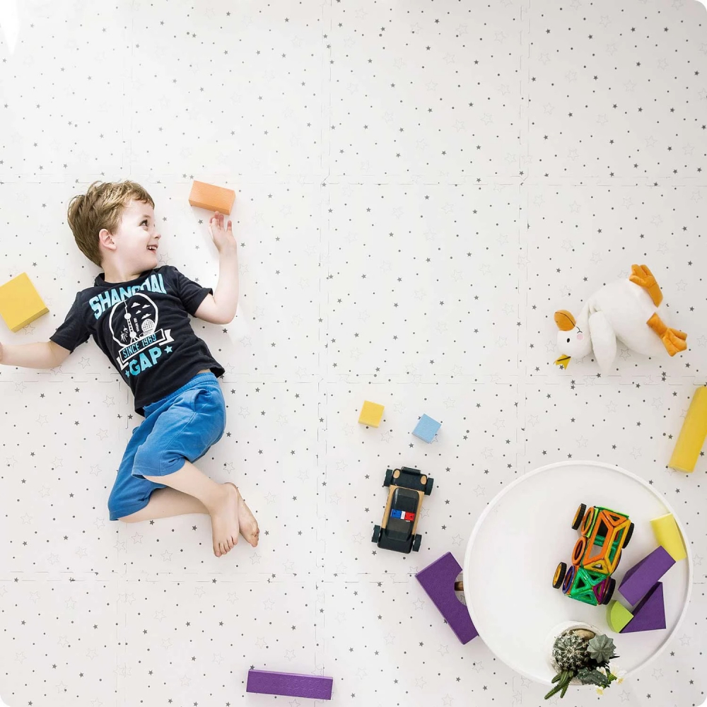 Covoras puzzle Ricokids Stelute Gri 150x150 cm - imagine 5