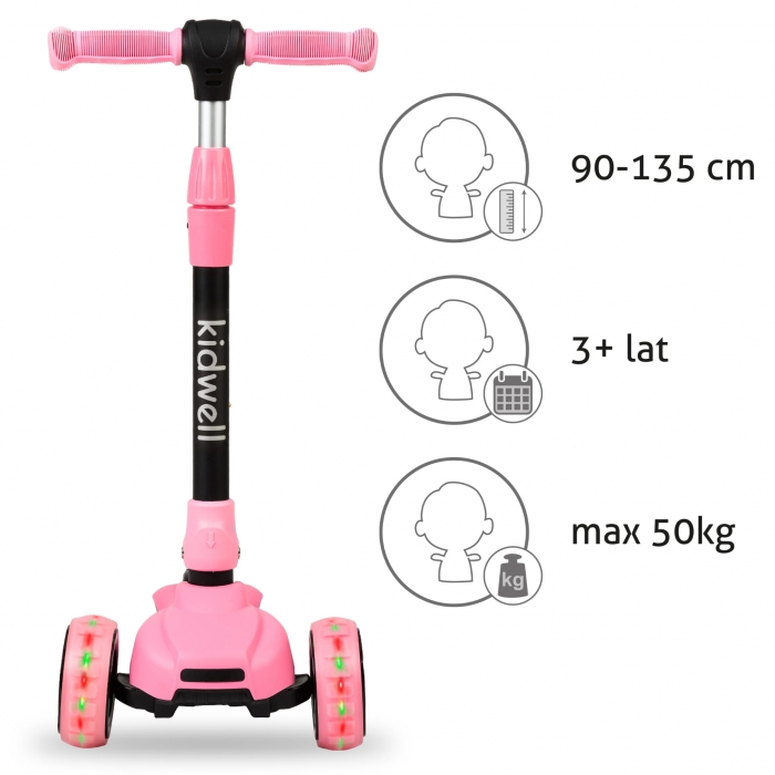 Trotineta Kidwell Jax Roz Pliabila, 3 Roti LED - imagine 6