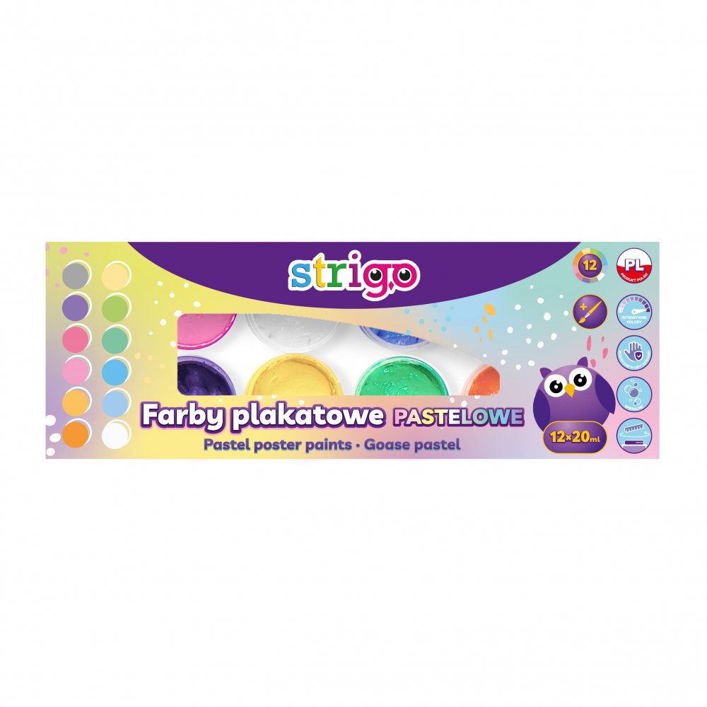 Set Guașe Strigo Pastel | 12 Culori + Pensulă