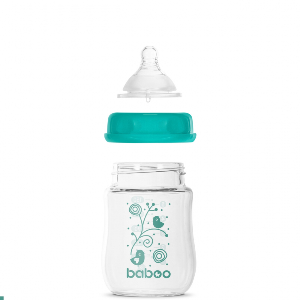 Biberon Sticlă Anticolici Baboo 150ml Gat Larg