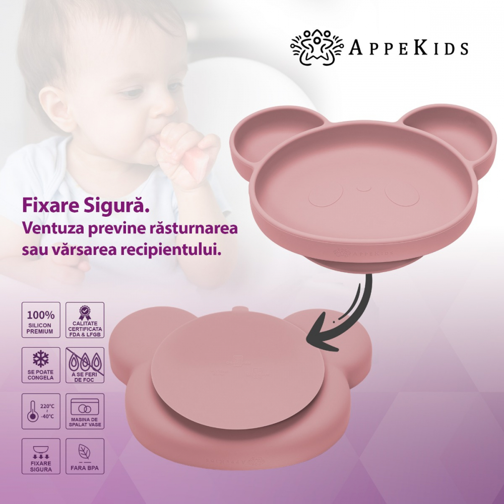Farfurie Silicon Panda AppeKids cu Ventuza - imagine 3