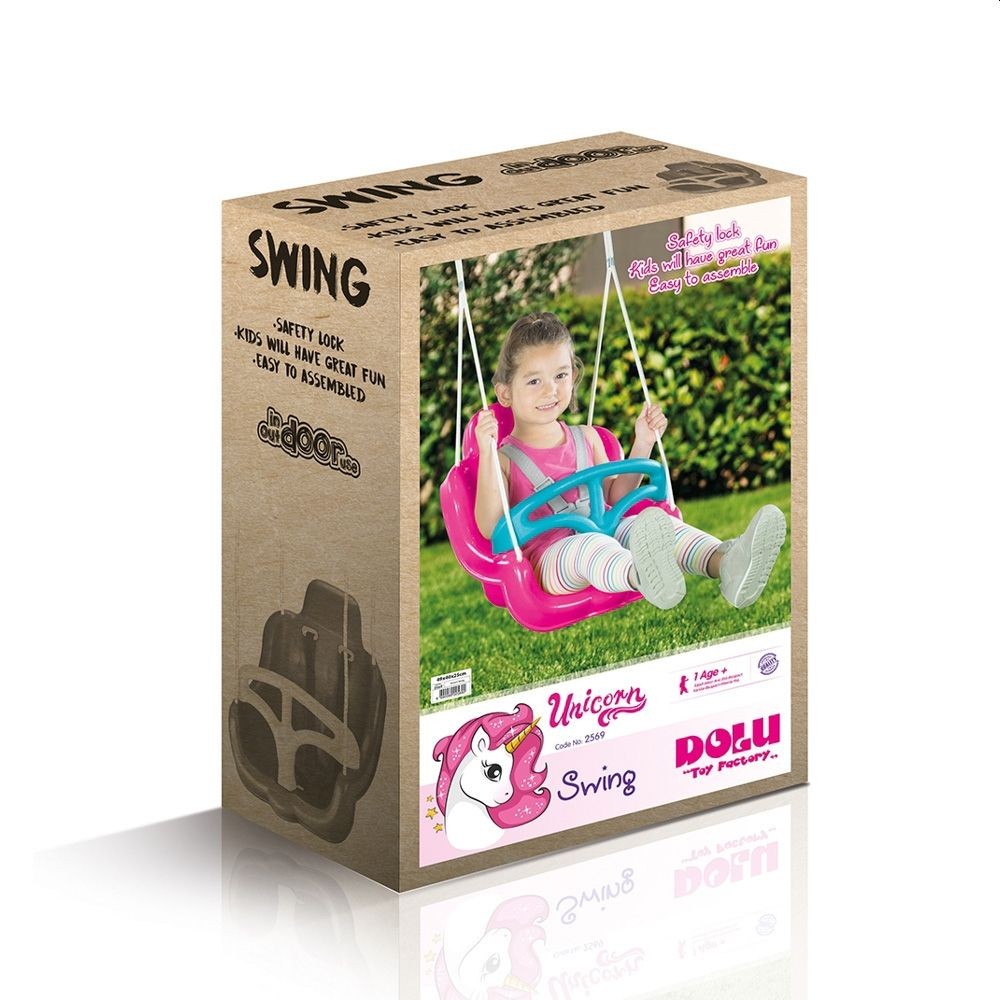 Leagan Unicorn Dolu Roz cu Speni și Siguranță - imagine 5