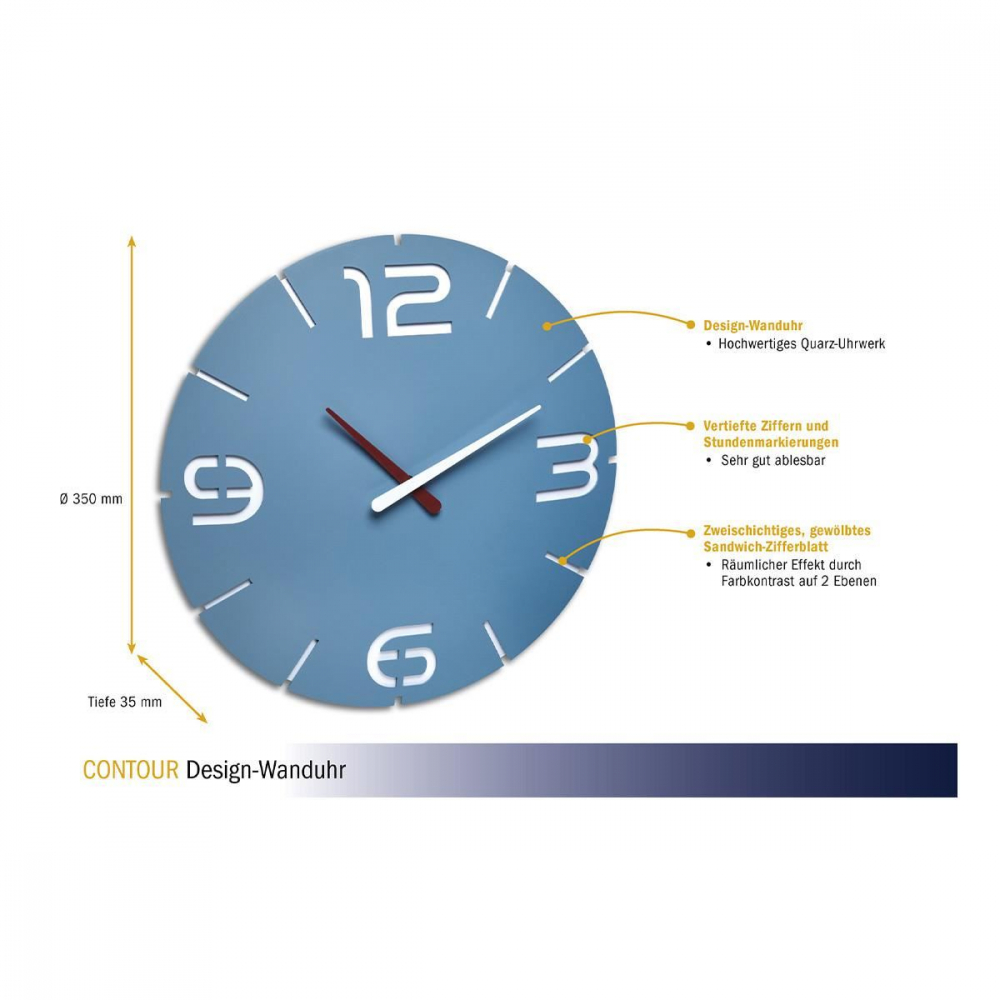 Ceas Tfa Contour Albastru - Design Unic - imagine 2
