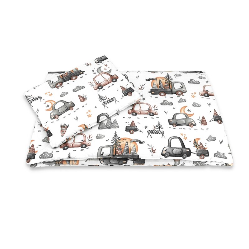 Lenjerie patut MimiNu Cars Grey, 3 piese, bumbac - imagine 3