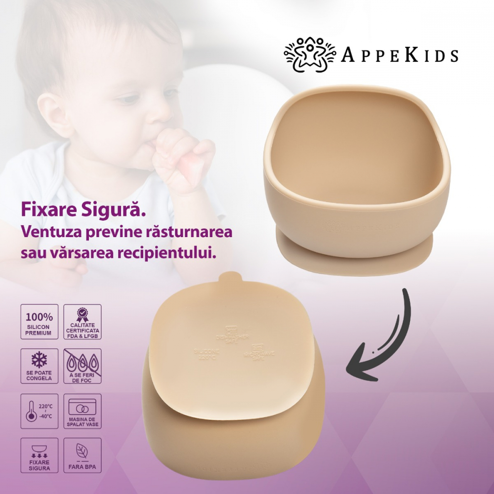 Bol Silicon Ventuza AppeKids Classic Beige - imagine 3