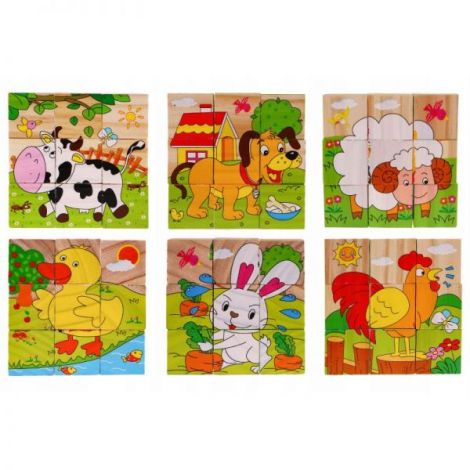 Puzzle Lemn Marionette 9 Piese - Animale Ferma - imagine 2