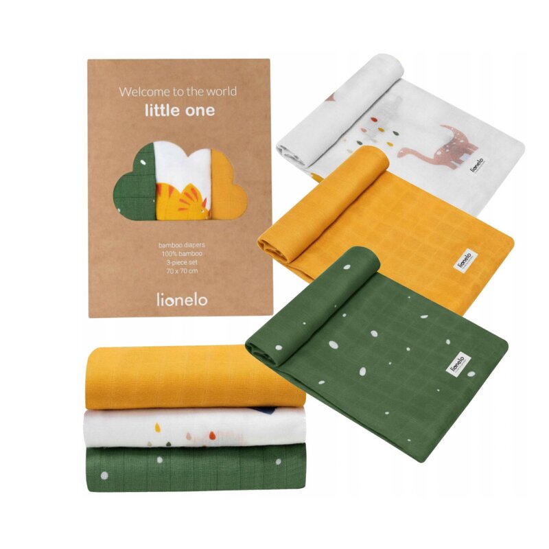 Set 3 Scutece Bambus Dino Lionelo 70x70 cm