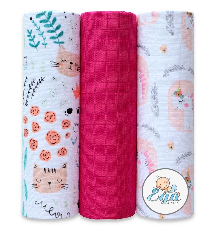 Set 3 Scutece Muselina Egakids Pink 70x80 cm - imagine 3