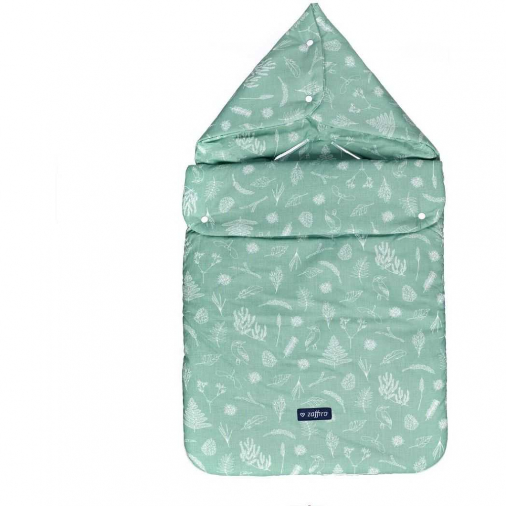 Port Bebe Womar Zaffiro 5 in 1, Bumbac, Mint Birds - imagine 2