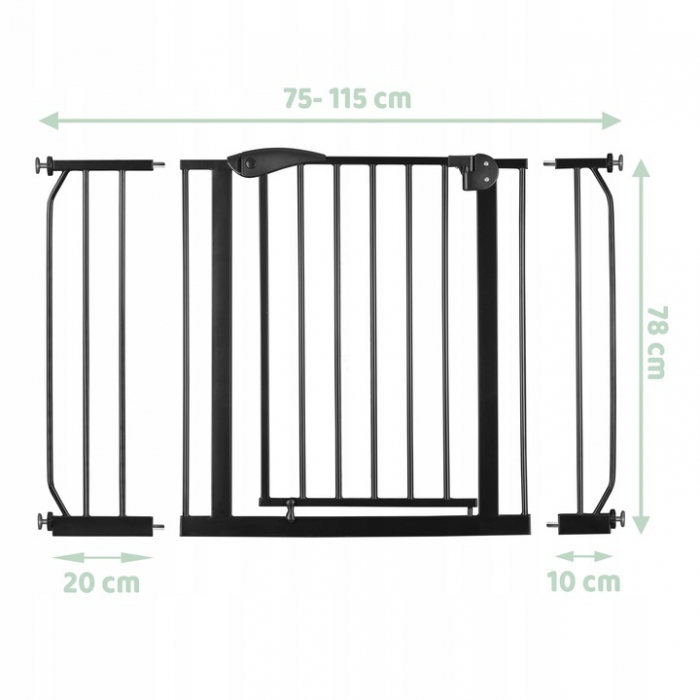 Poartă Siguranță Nukido 75-115 cm, Negru, Fără Găurire - imagine 3