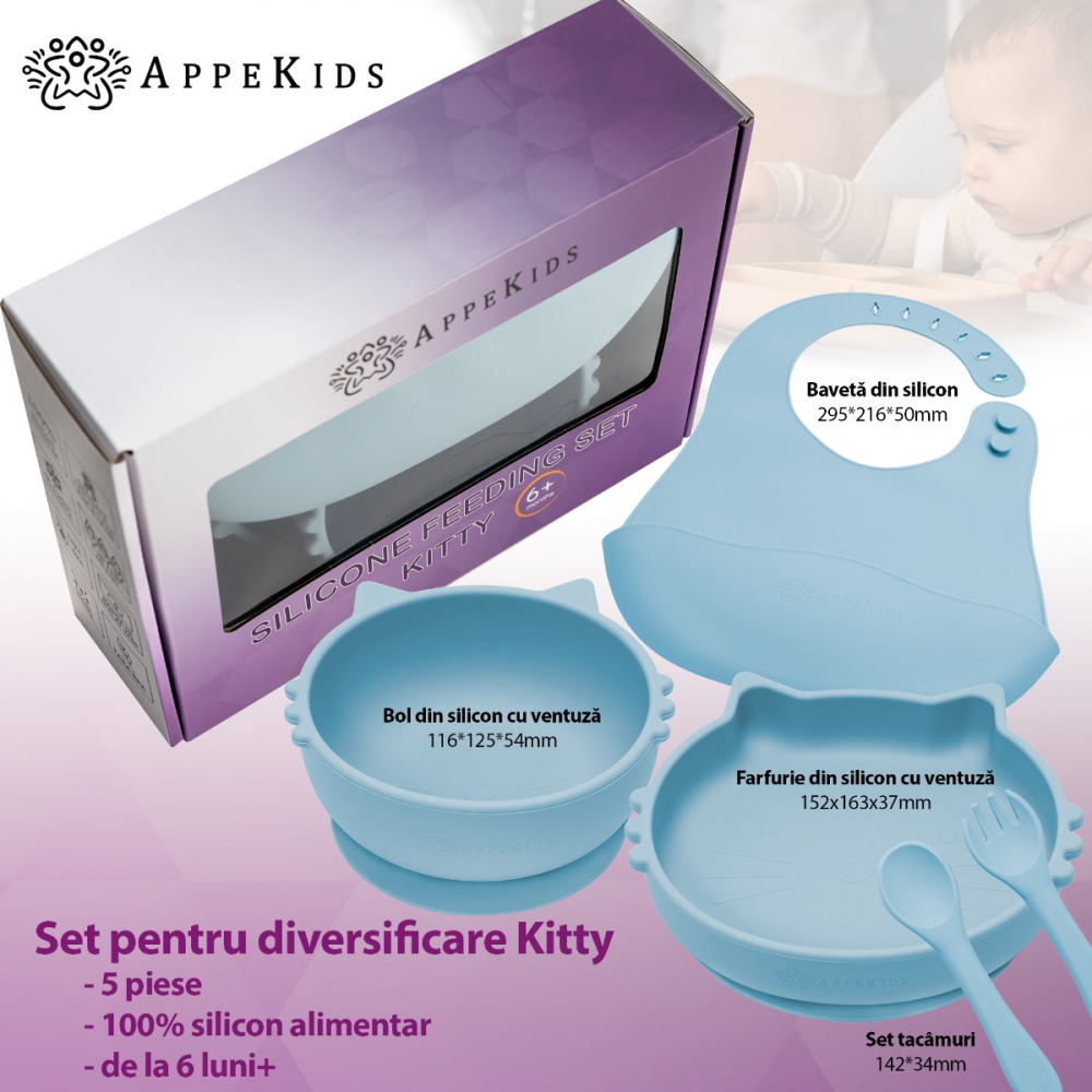 Set Diversificare AppeKids Silicon, 5 Piese, Aqua Blue