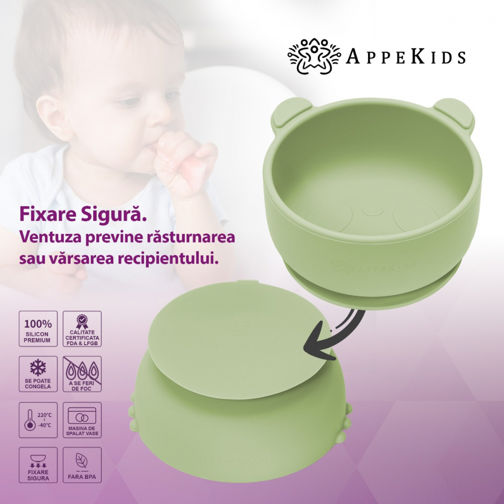 Bol Silicon cu Ventuza AppeKids The Little Bear - imagine 3