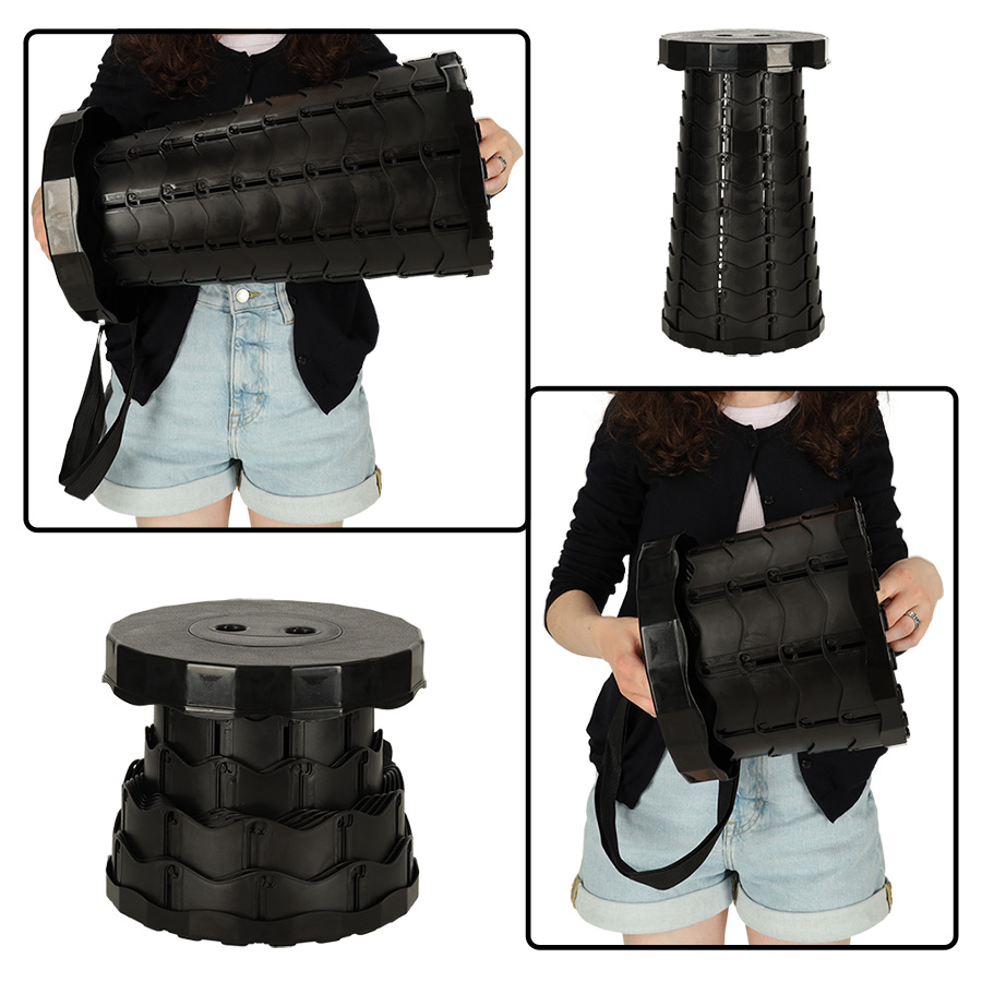 Scaun Telescopic Pliabil Ikonka, 24 cm, Negru - imagine 7