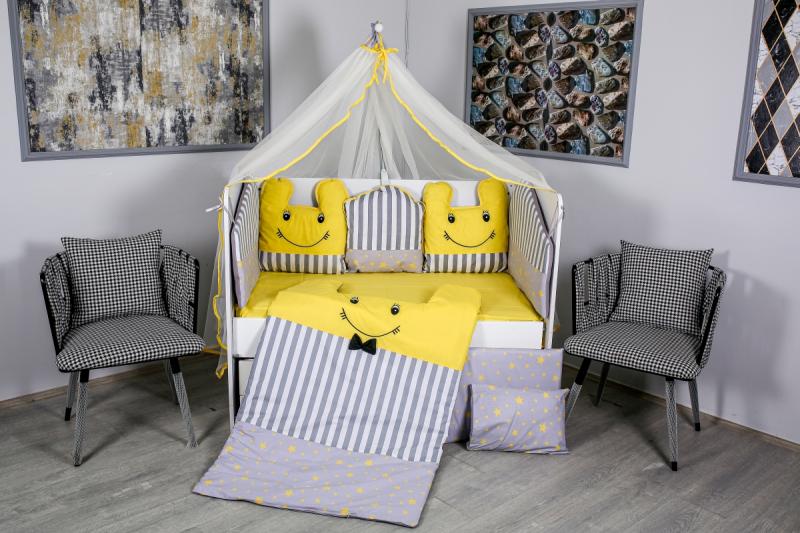 Lenjerie Mykids 10 piese, gri-galben, 120x60 cm - imagine 3