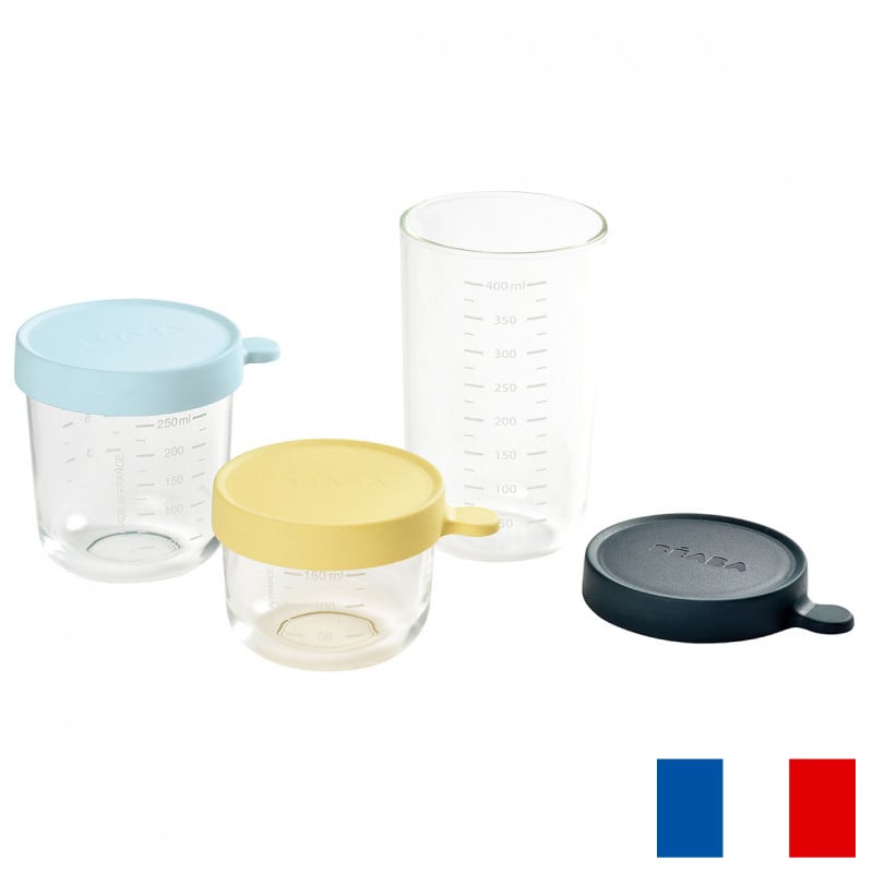 Set 3 Recipiente Sticlă Beaba 150-400 ml, Albastru