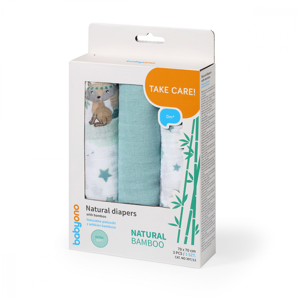 Set 3 Scutece Bambus Babyono, Albastru - imagine 2