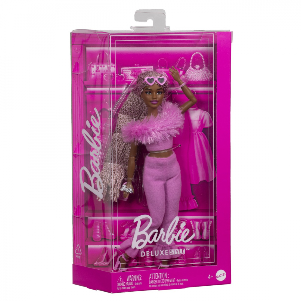 Păpușă Barbie Deluxe Style cu Salopetă Roz și Par Împletit