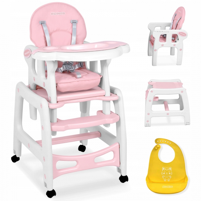 Scaun de masă 5 în 1 Ricokids Sinco Roz - imagine 4