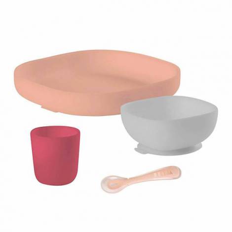 Set Masa Silicon Beaba 4 Piese Roz - imagine 10