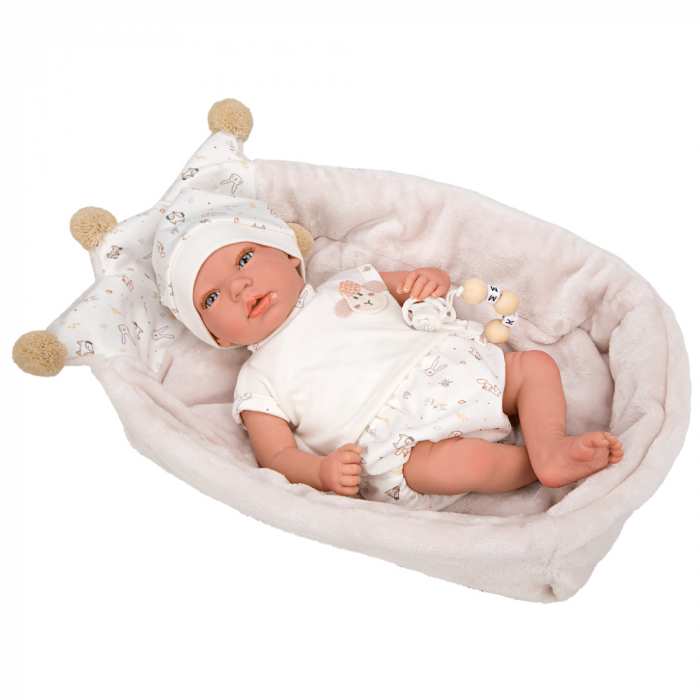 Păpușă Reborn Arias Aday 40 cm Realistă & Coș