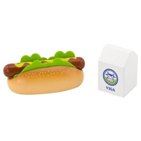 Viga Toys - Hotdog și lapte jucărie din lemn
