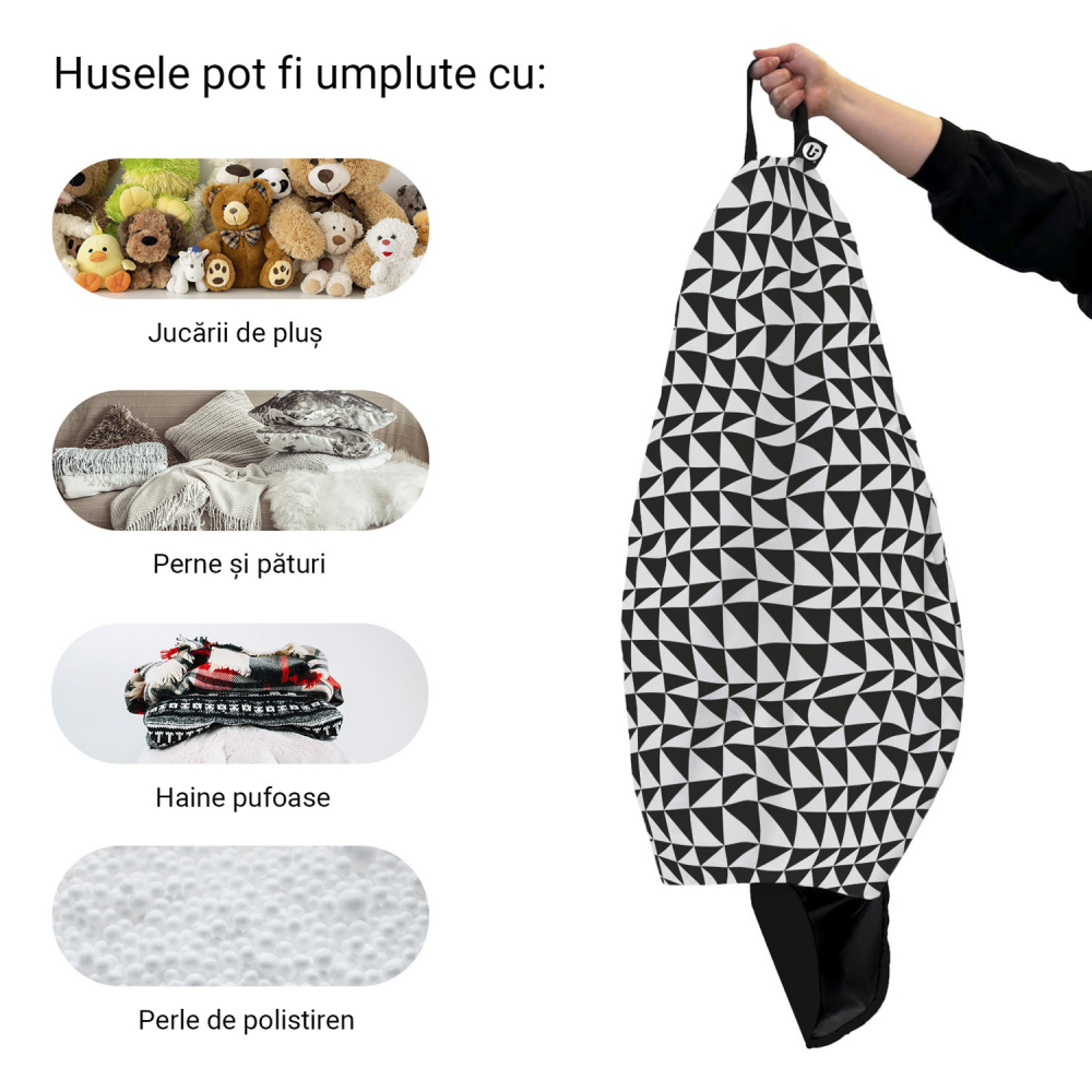Husa Bean Bag Para XL Geometric Sea Black Updeco