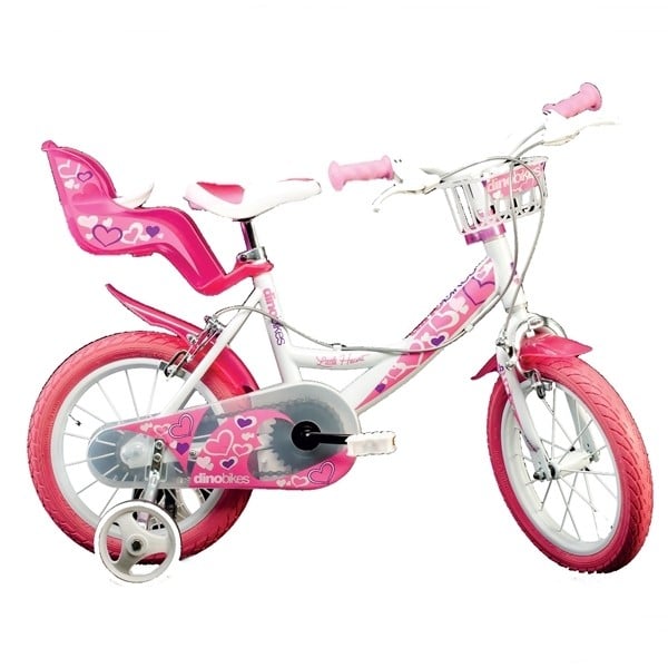 Bicicleta Dino Bikes Roz 14 inch cu Roti Ajutatoare