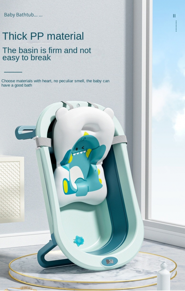 Cadita Pliabila Little Mom Dino Blue cu Termometru si Perna - imagine 3