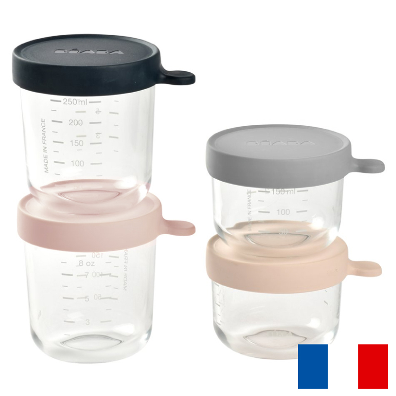 Set 4 Recipiente Sticla Beaba Pink, 150-250 ml