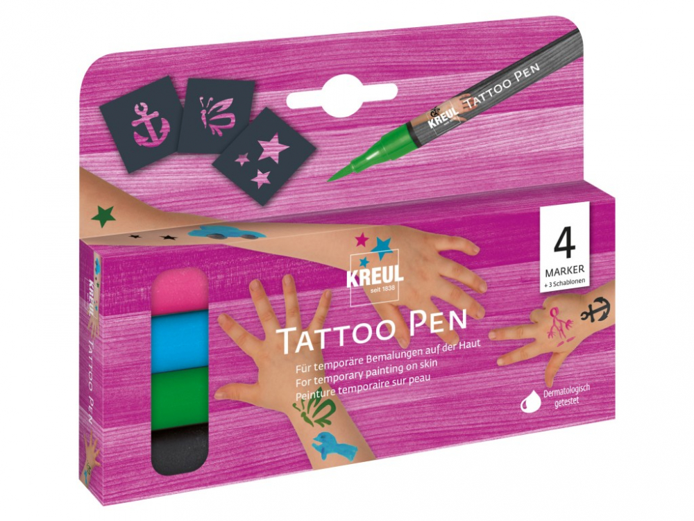 Set Markere Tatuaje Kreul, 4 Buc + Sabloane