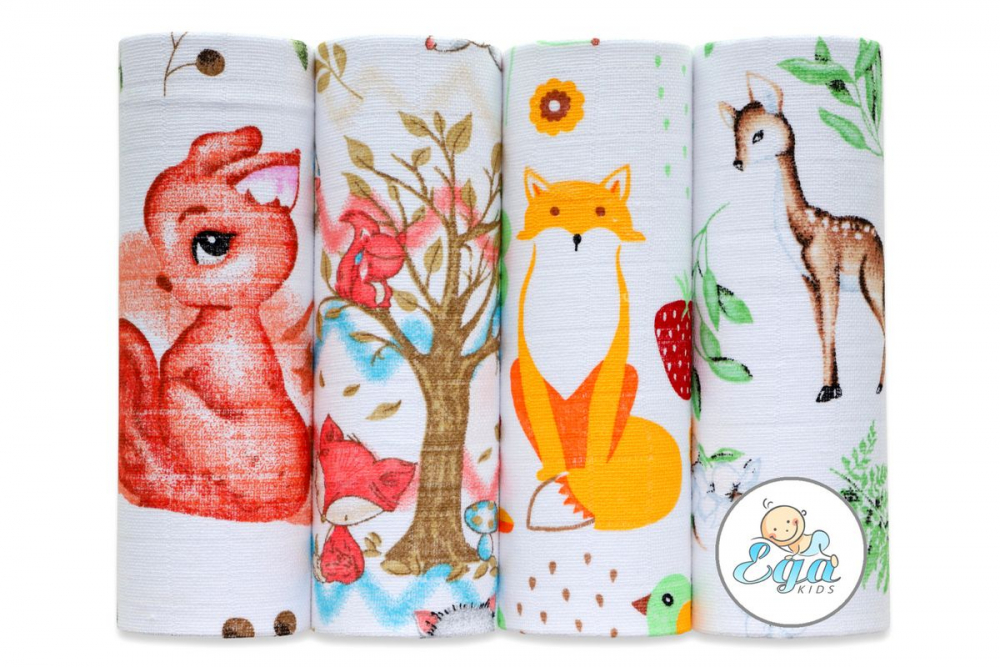 Set 4 scutece Egakids, bumbac, Forest