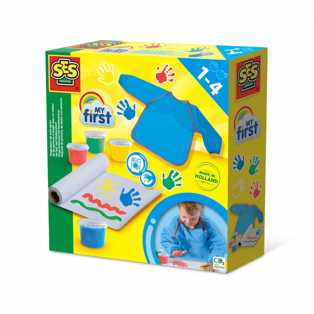 Set Acuarele Degete SES Creative cu Rola Hartie, 1-4 Ani