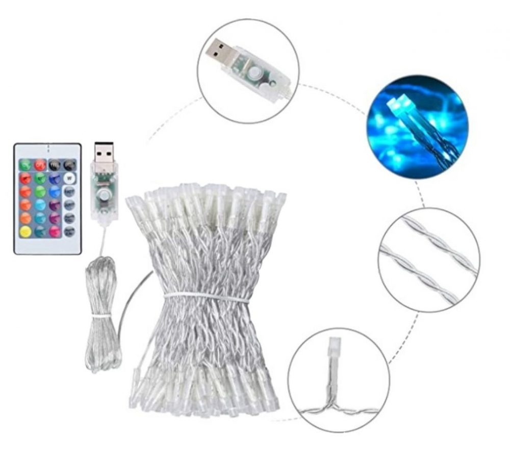 Set Lumini Cortina 3m, 200 LED, USB, Ikonka