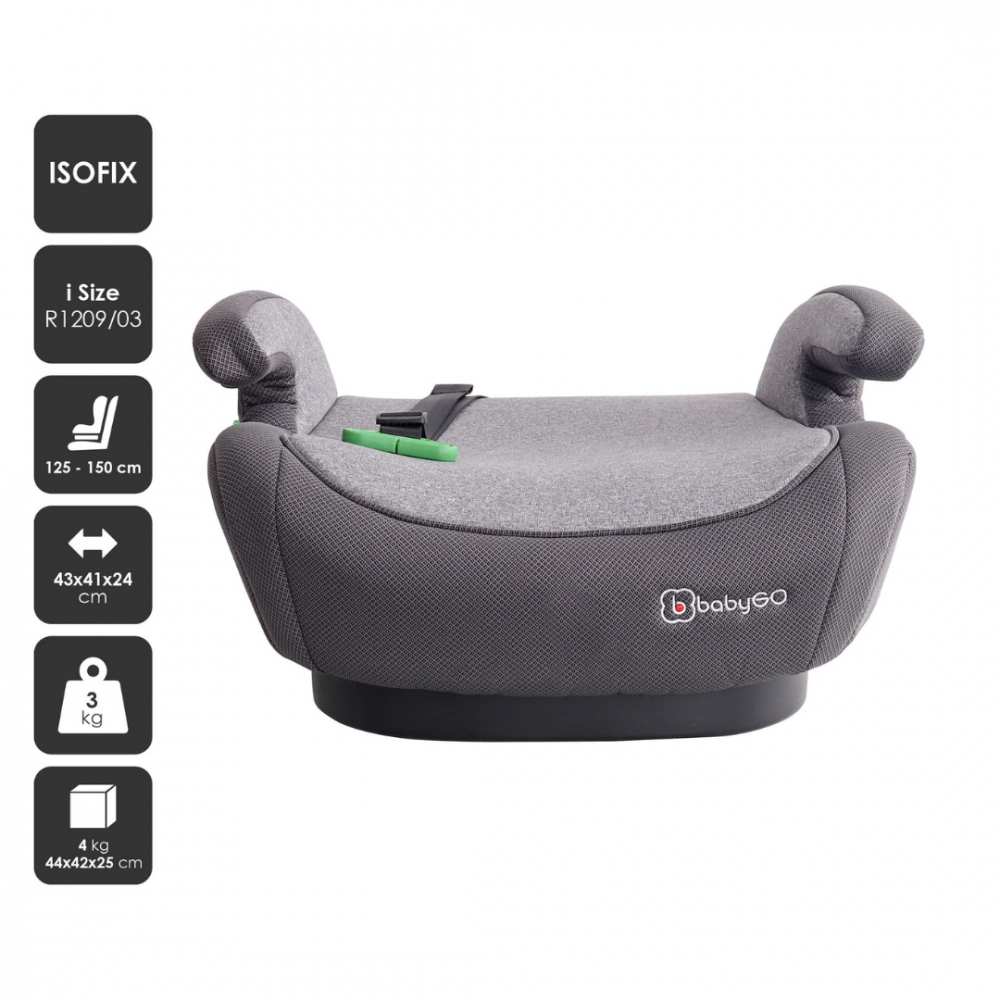 Înăltator Auto BabyGo Bursa IV, ISOFIX, Gri