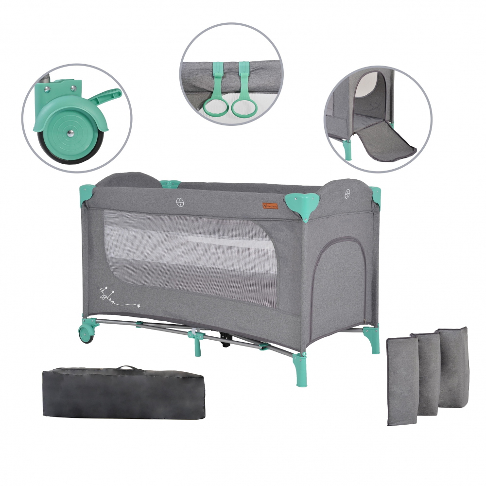 Pătuț Cangaroo SkyGlow 2in1, Pliabil, Mint - imagine 10