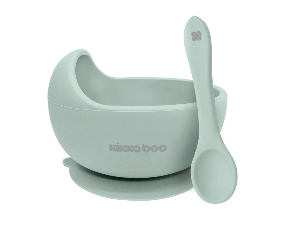 Set castron și linguriță KikkaBoo Yummy Mint