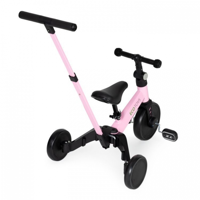 Tricicleta Ecotoys 2 în 1 Roz cu Pedale și Mâner - imagine 3