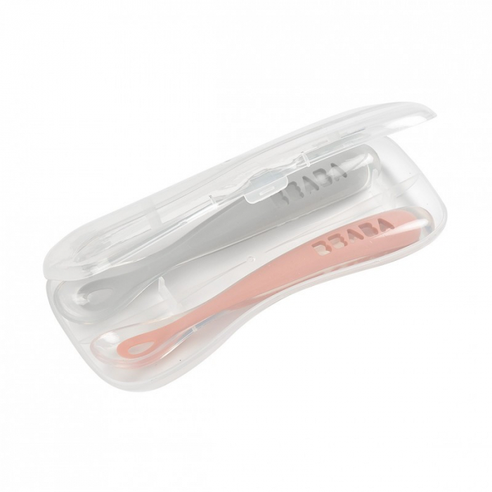 Set 2 lingurite silicon Beaba Pink, +4 luni