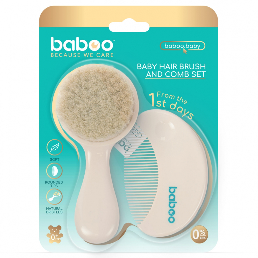 Set Perie & Pieptene Baboo Îngrijire Delicată