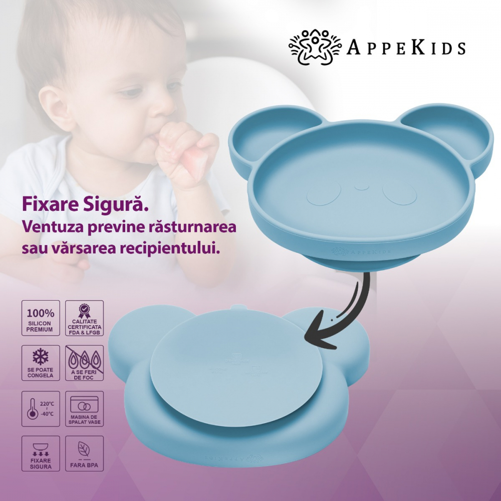 Farfurie Silicon Panda AppeKids Aqua - imagine 3