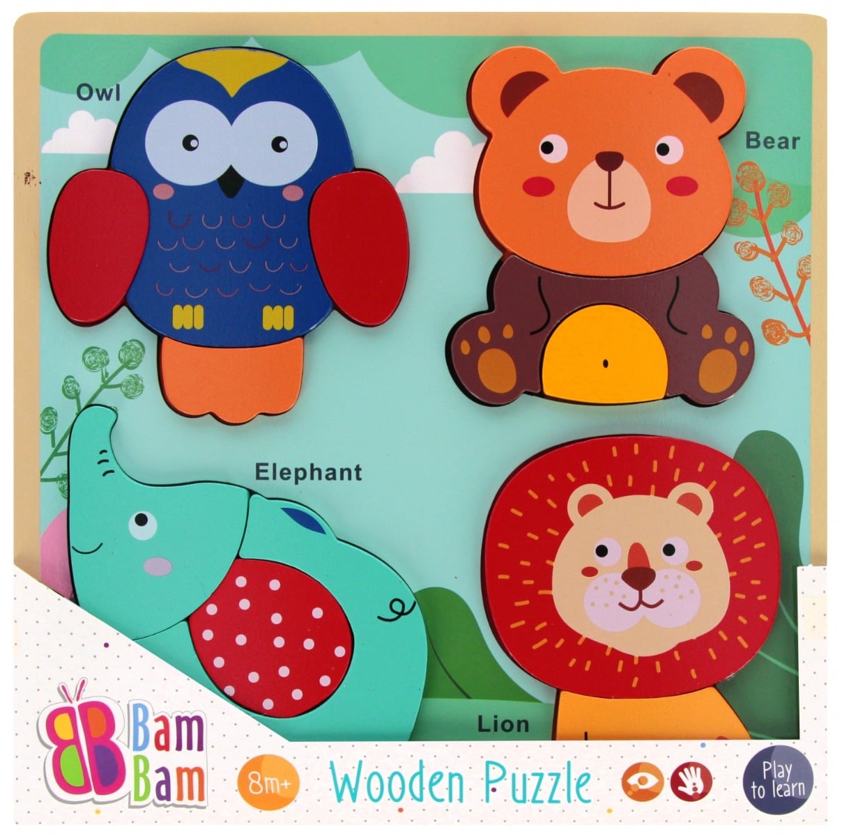 Puzzle Lemn Animale Salbatice BamBam | Educativ