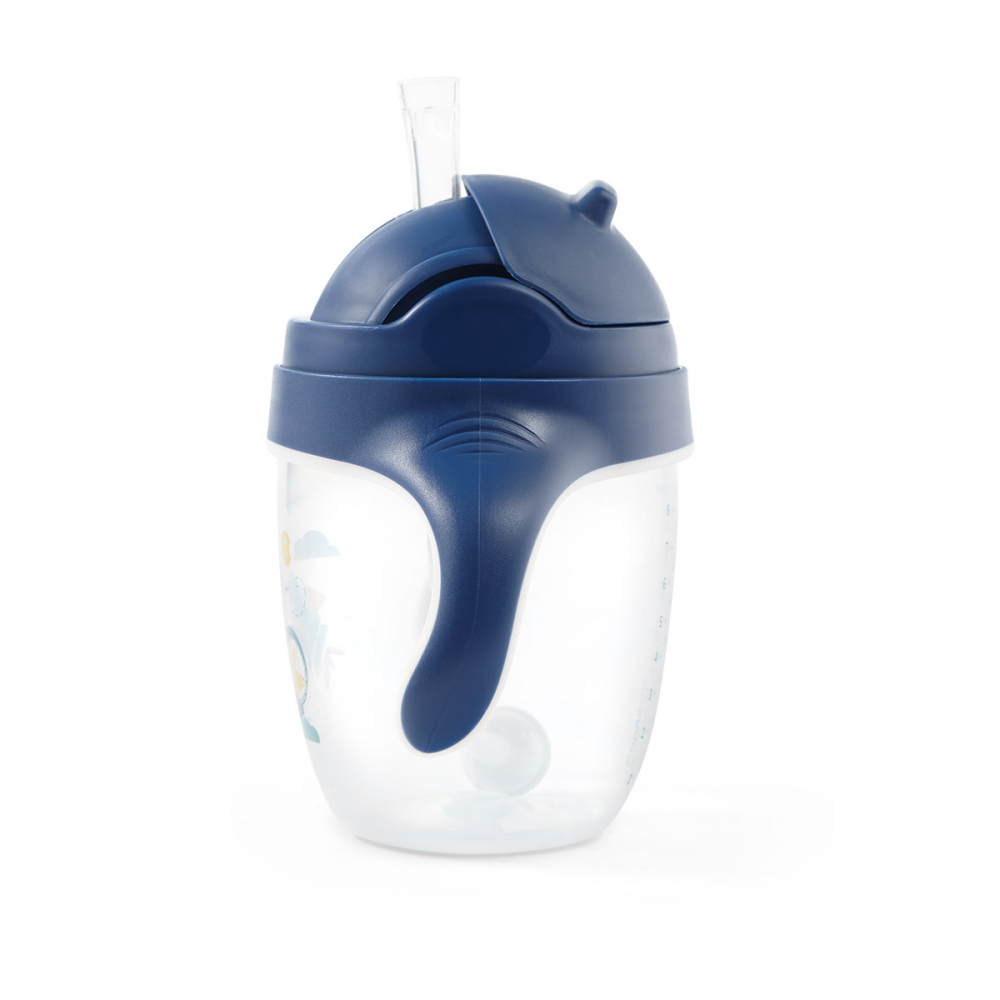 Cana cu pai Babyono 240 ml, Albastru - imagine 3