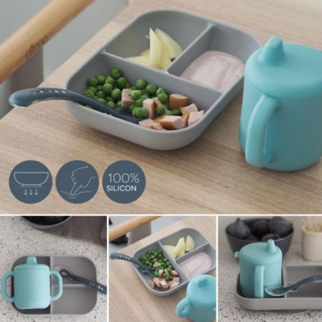 Set Masa Beaba Blue Silicon cu Ventuza - imagine 6