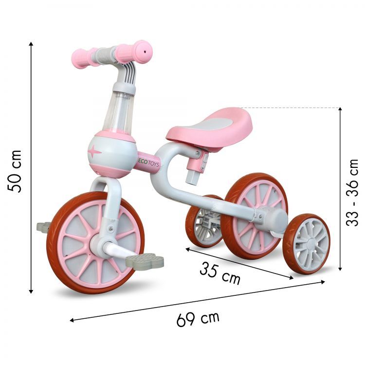 Bicicleta Ecotoys Roz 4 in 1 cu Roti Ajutatoare - imagine 2