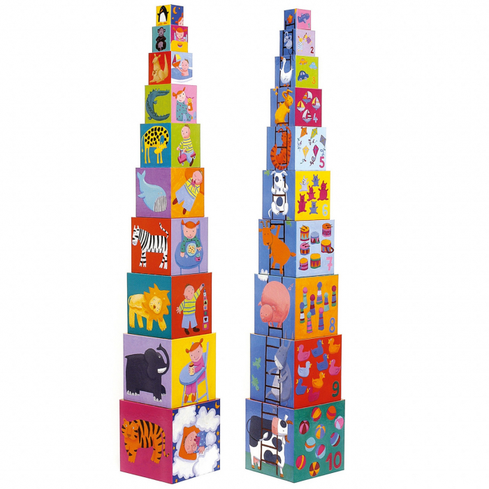 Turn de Construit Djeco Scara, 10 Blocuri, 86 cm