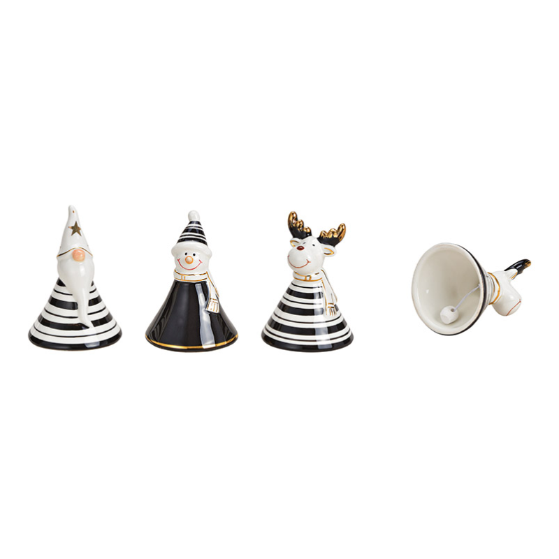 Set 3 Clopotei Alb-Negru Decorațiune Festivă