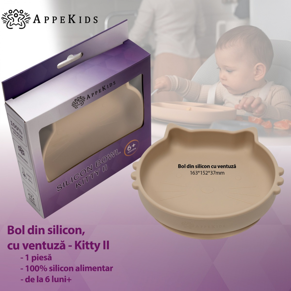 Bol Silicon AppeKids Kitty Bubble Beige, Antialunecare - imagine 5